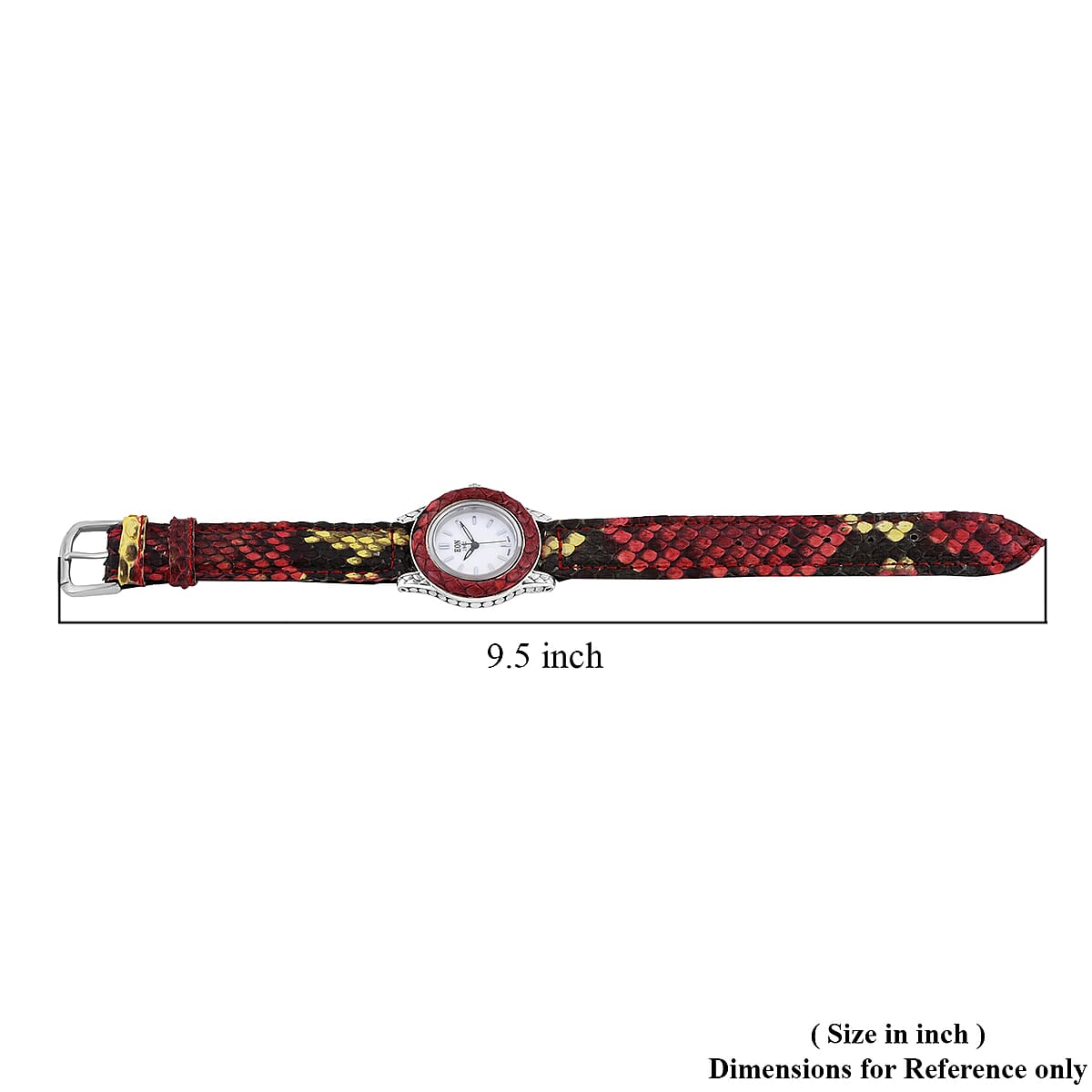 Bali Legacy Eon 1962 Swiss Movement Sterling Silver Watch with Red and Yellow 100% Genuine Python Leather Strap , Leather Watch , Women Watch , Quartz Watch , Ladies Watch image number 5