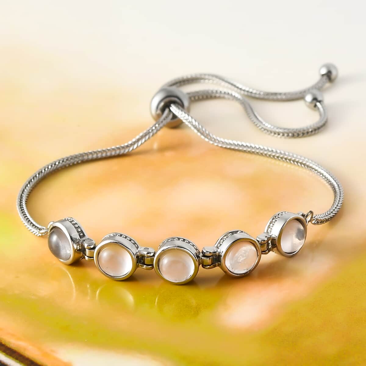 Galilea Rose Quartz Bolo Bracelet in Stainless Steel 4.90 ctw image number 3
