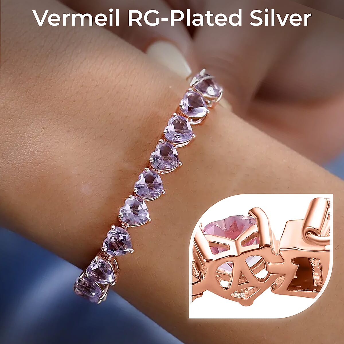 Rose De France Amethyst Bracelet in Vermeil RG Over Sterling Silver, Tennis Bracelet, Heart Bracelet (7.25 In) 19.15 ctw image number 2