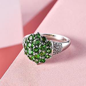 Chrome Diopside and White Zircon 1.73 ctw Cluster Ring in Platinum Over Sterling Silver (Size 5.5)