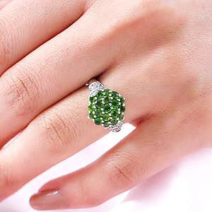 Chrome Diopside and White Zircon 1.73 ctw Cluster Ring in Platinum Over Sterling Silver (Size 5.5)