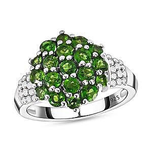 Chrome Diopside and White Zircon 1.73 ctw Cluster Ring in Platinum Over Sterling Silver (Size 5.5)