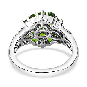 Chrome Diopside and White Zircon 1.73 ctw Cluster Ring in Platinum Over Sterling Silver (Size 5.5)