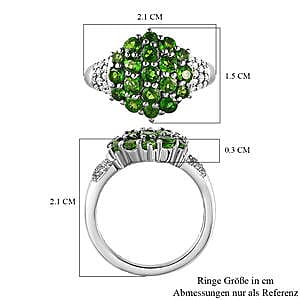 Chrome Diopside and White Zircon 1.73 ctw Cluster Ring in Platinum Over Sterling Silver (Size 5.5)