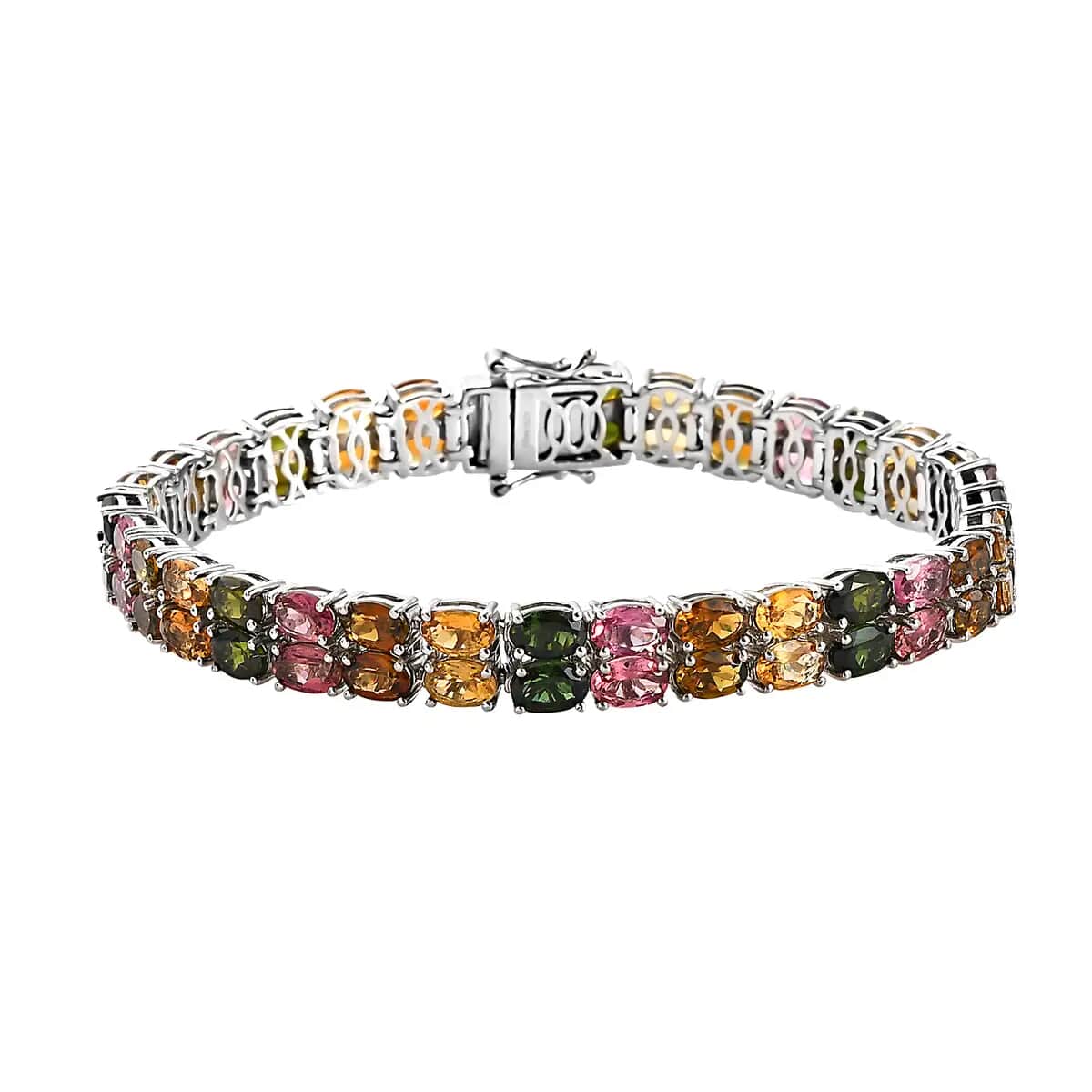 Multi-Tourmaline 20.65 ctw Bracelet in Platinum Over Sterling Silver, Silver Tennis Bracelet, Wedding Gifts For Her (6.50 In) image number 0