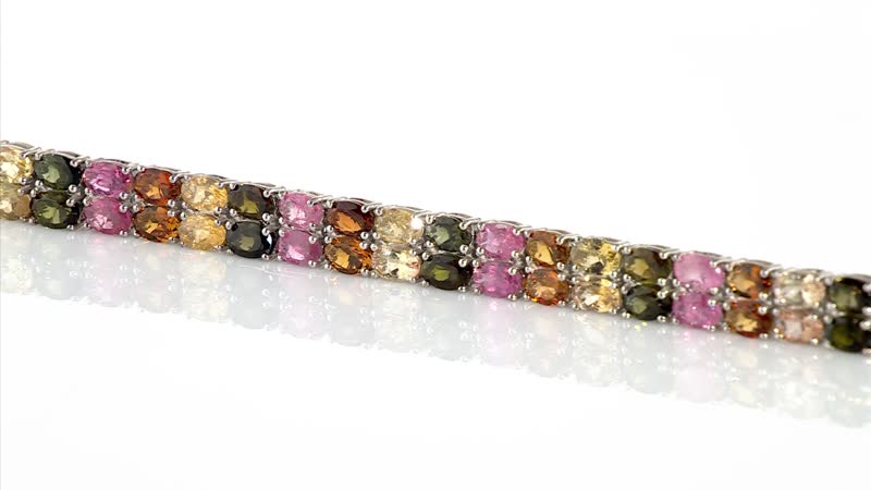 Multi-Tourmaline Double Row Bracelet in Platinum Over Sterling Silver (8.00 In) (19.65 g) 27.25 ctw