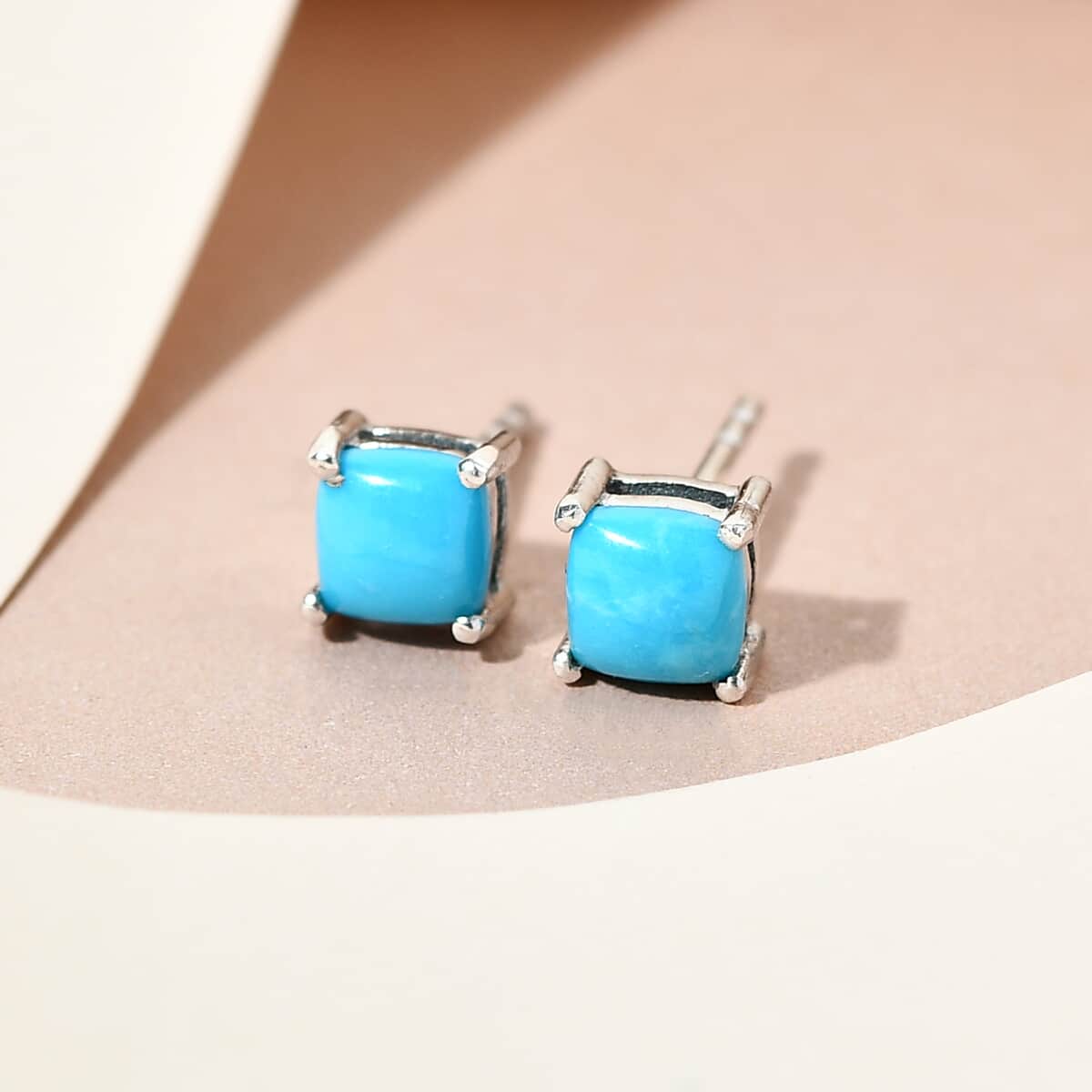 Sleeping Beauty Turquoise Solitaire Stud Earrings in Platinum Over Sterling Silver 1.10 ctw image number 1