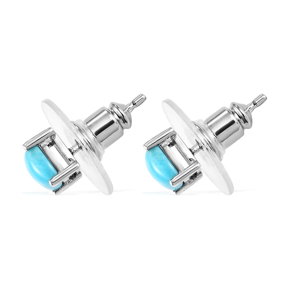 Sleeping Beauty Turquoise Solitaire Stud Earrings in Platinum Over Sterling Silver 1.10 ctw image number 3