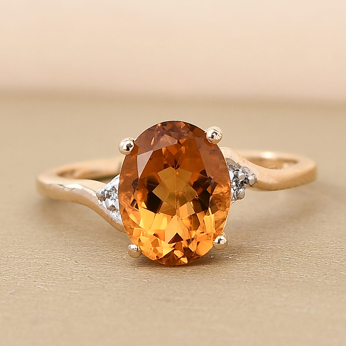 Santa Ana Madeira Citrine and Natural White Zircon Ring in 14K Yellow Gold Over Sterling Silver (Size 8.0) 1.65 ctw image number 1