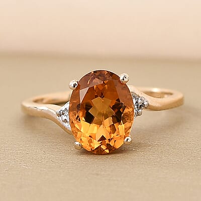 Santa Ana Madeira Citrine and Natural White Zircon Ring in 14K Yellow Gold Over Sterling Silver (Size 8.0) 1.65 ctw