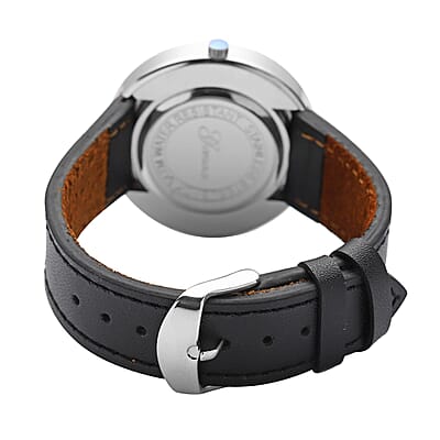 Genoa Miyota Japanese Movement Arched Shape 3D Earth Pattern Dial Watch with Black Leather Strap (40mm) (7.50-8.25Inches)