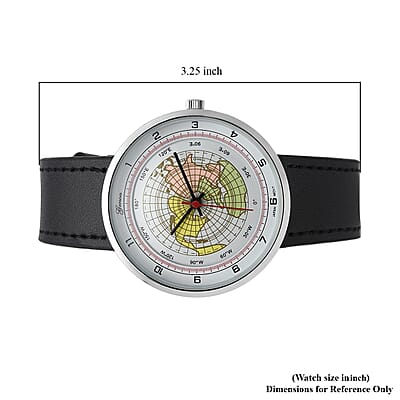 Genoa Miyota Japanese Movement Arched Shape 3D Earth Pattern Dial Watch with Black Leather Strap (40mm) (7.50-8.25Inches)