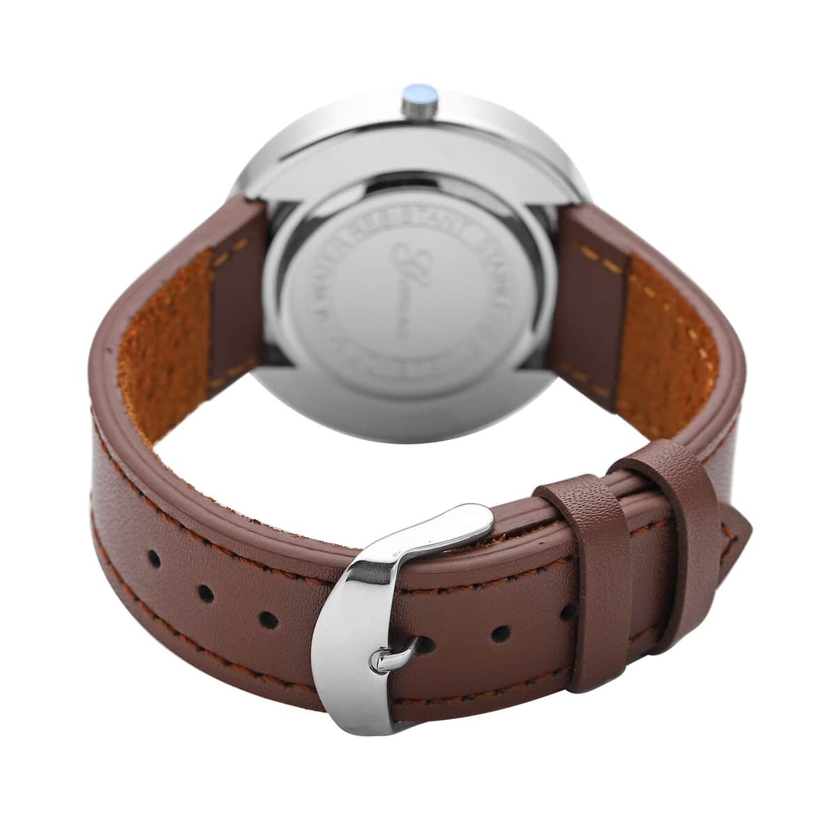 Genoa Miyota Japanese Movement Arched Shape 3D Earth Pattern Dial Watch with Brown Leather Strap (40mm) (7.50-8.25Inches) image number 5