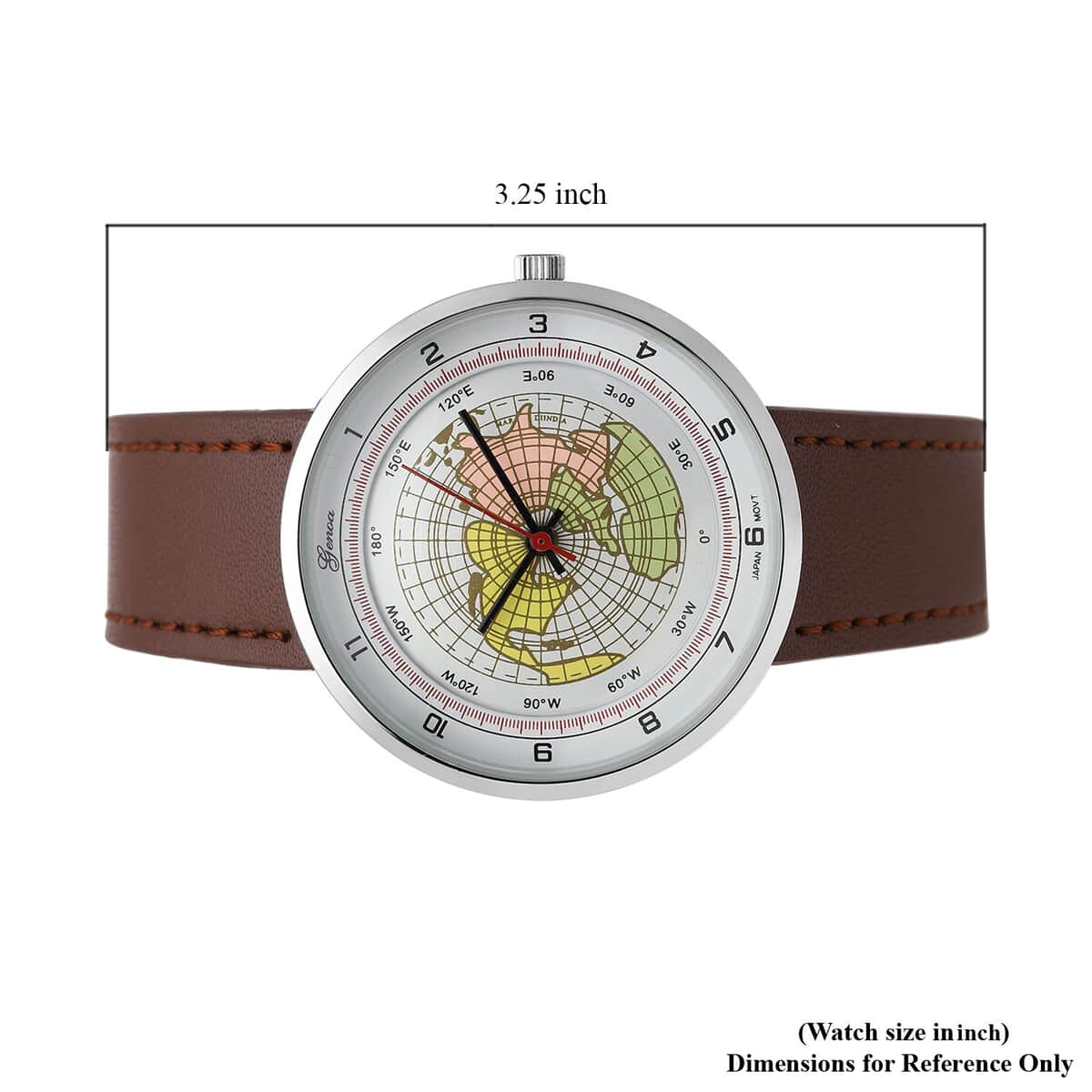 Genoa Miyota Japanese Movement Arched Shape 3D Earth Pattern Dial Watch with Brown Leather Strap (40mm) (7.50-8.25Inches) image number 6
