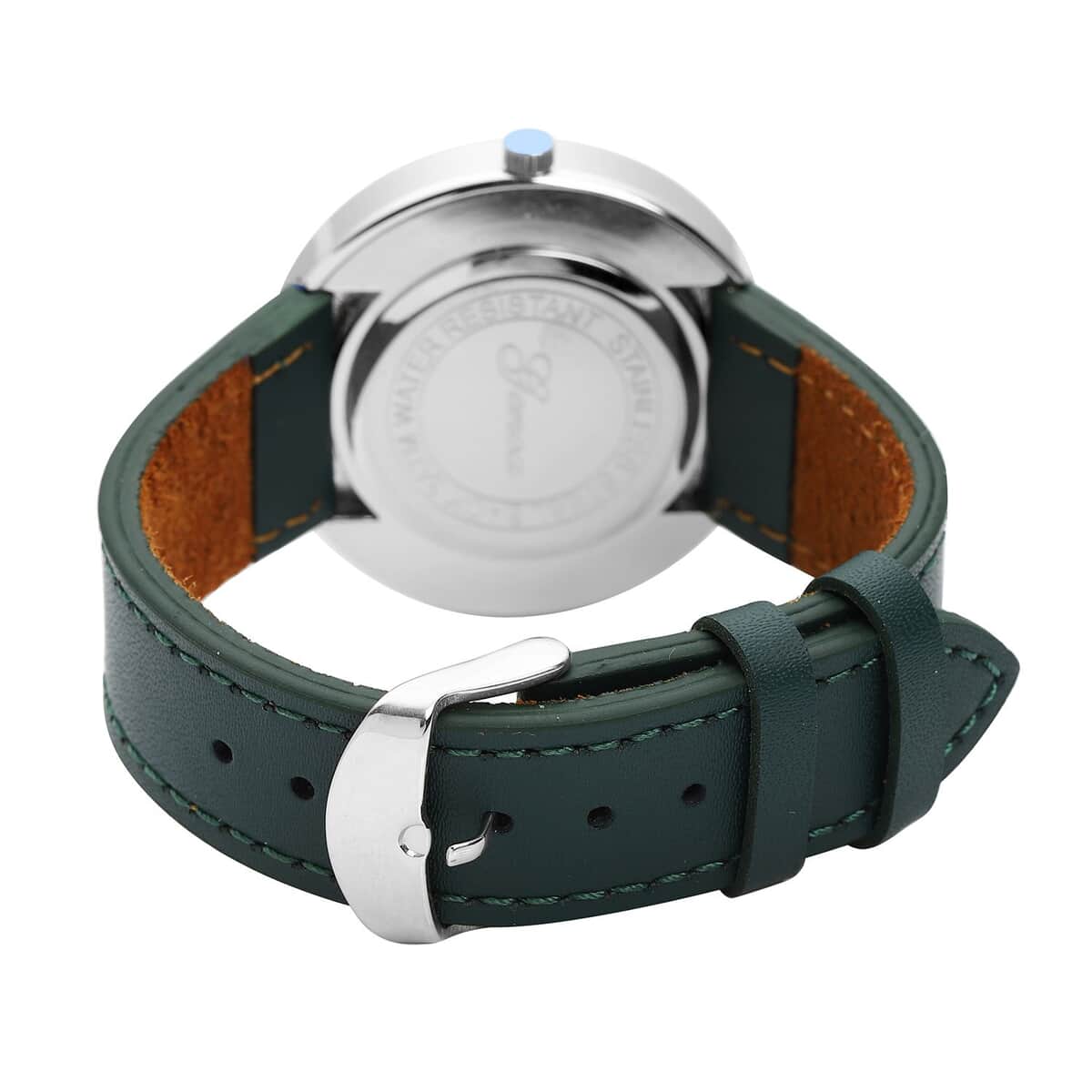 Genoa Miyota Japanese Movement Arched Shape 3D Earth Pattern Dial Watch with Dark Green Leather Strap (40mm) (7.50-8.25Inches) image number 5
