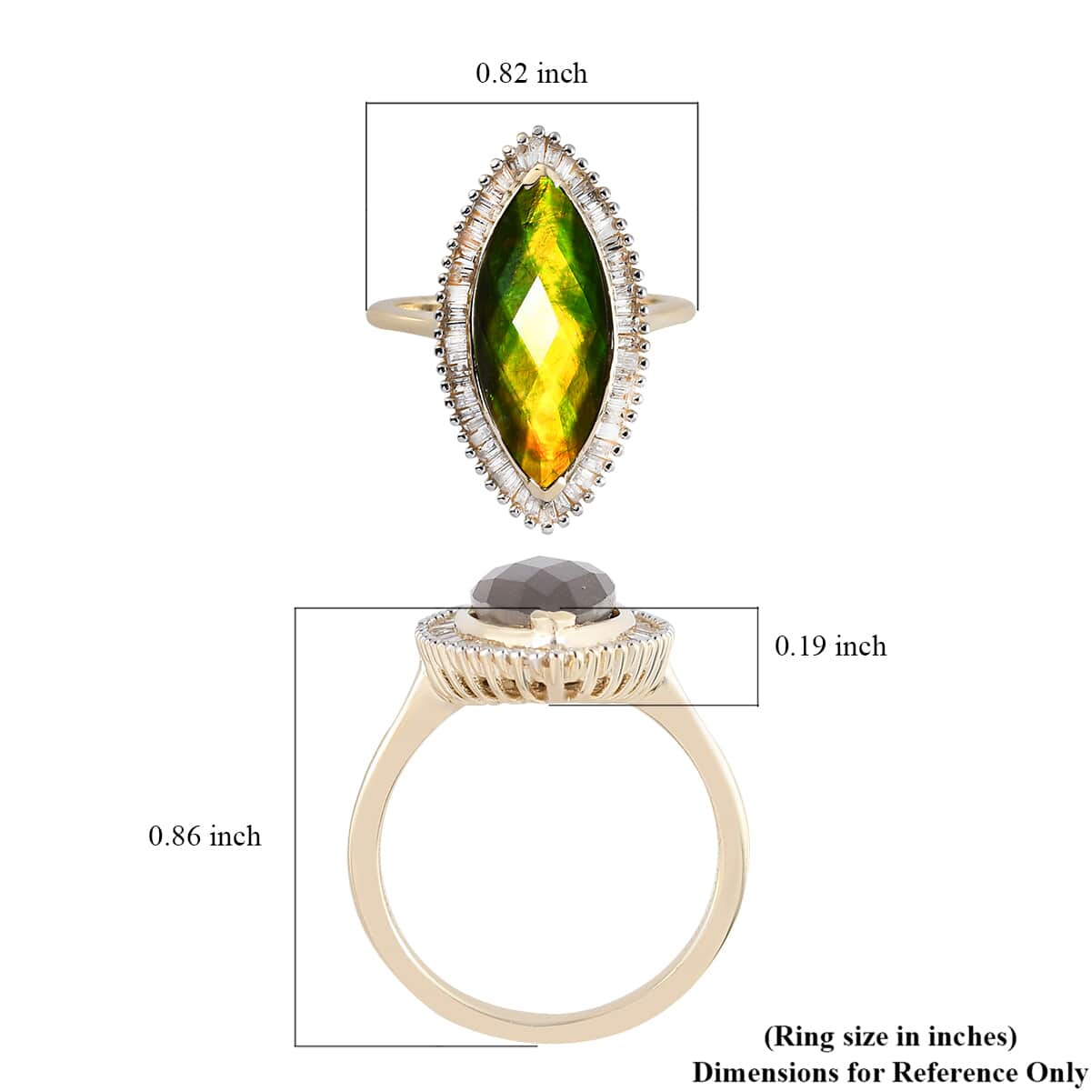 LUXORO 10K Yellow Gold Premium Canadian Ammolite and Diamond Elongated Ring 3.35 Grams 3.85 ctw image number 5
