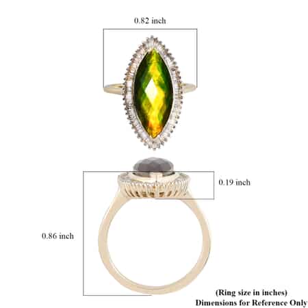 LUXORO 10K Yellow Gold Premium Canadian Ammolite and Diamond Elongated Ring 3.35 Grams 3.85 ctw image number 5