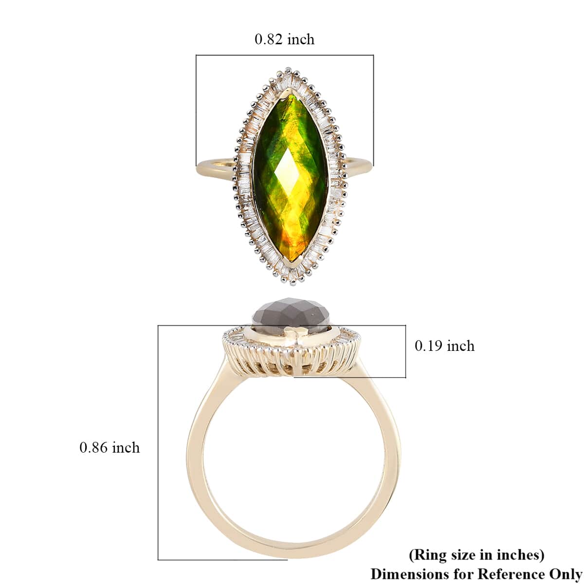 LUXORO 10K Yellow Gold Premium Canadian Ammolite and Diamond Elongated Ring (Size 5.0) 3.35 Grams 3.85 ctw image number 5