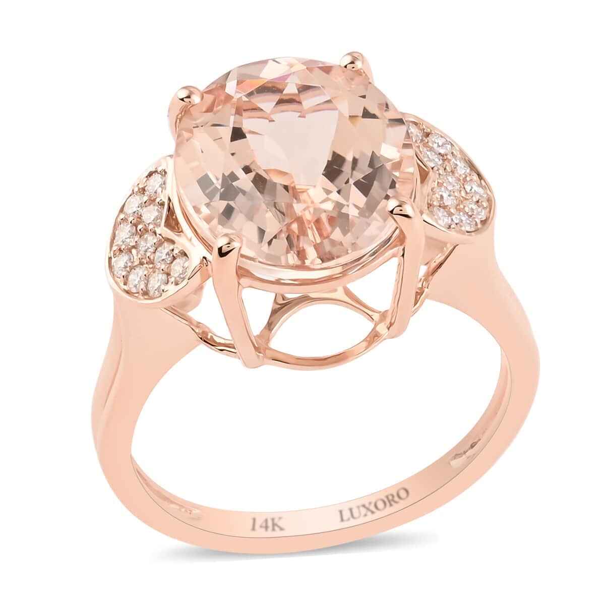 Luxoro 14K Rose Gold AAA Marropino Morganite and Diamond Ring (Size 6.0) 4.50 ctw image number 0