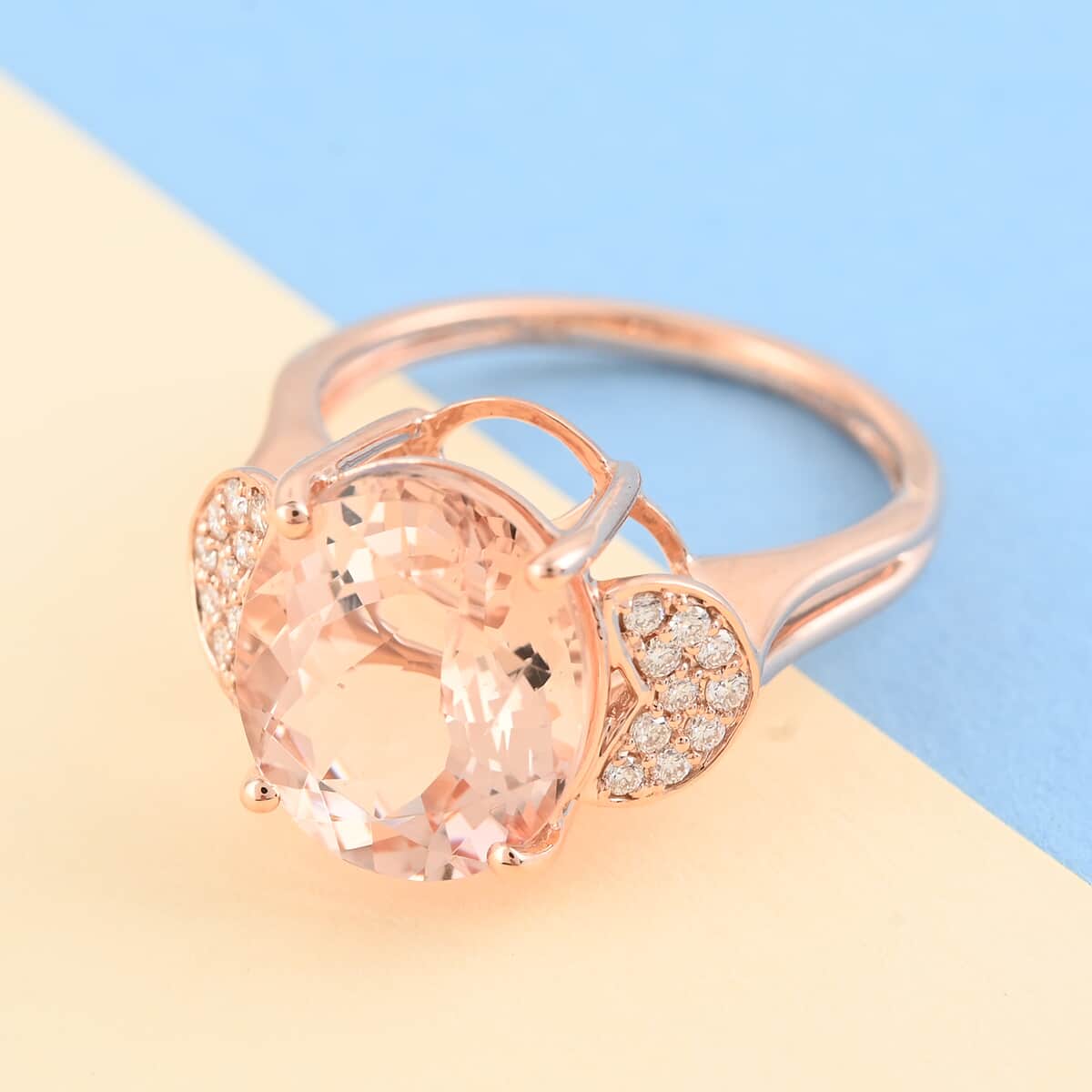 Luxoro 14K Rose Gold AAA Marropino Morganite and Diamond Ring (Size 6.0) 4.50 ctw image number 1