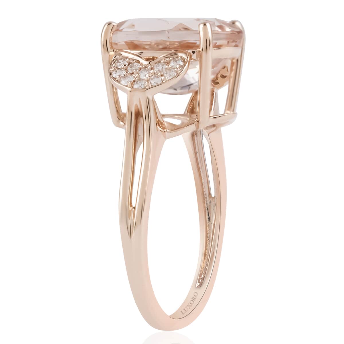Luxoro 14K Rose Gold AAA Marropino Morganite and Diamond Ring (Size 6.0) 4.50 ctw image number 3