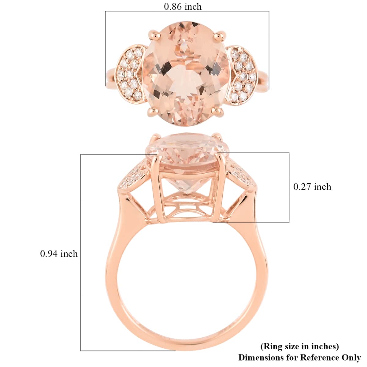 Luxoro 14K Rose Gold AAA Marropino Morganite and Diamond Ring (Size 6.0) 4.50 ctw image number 5