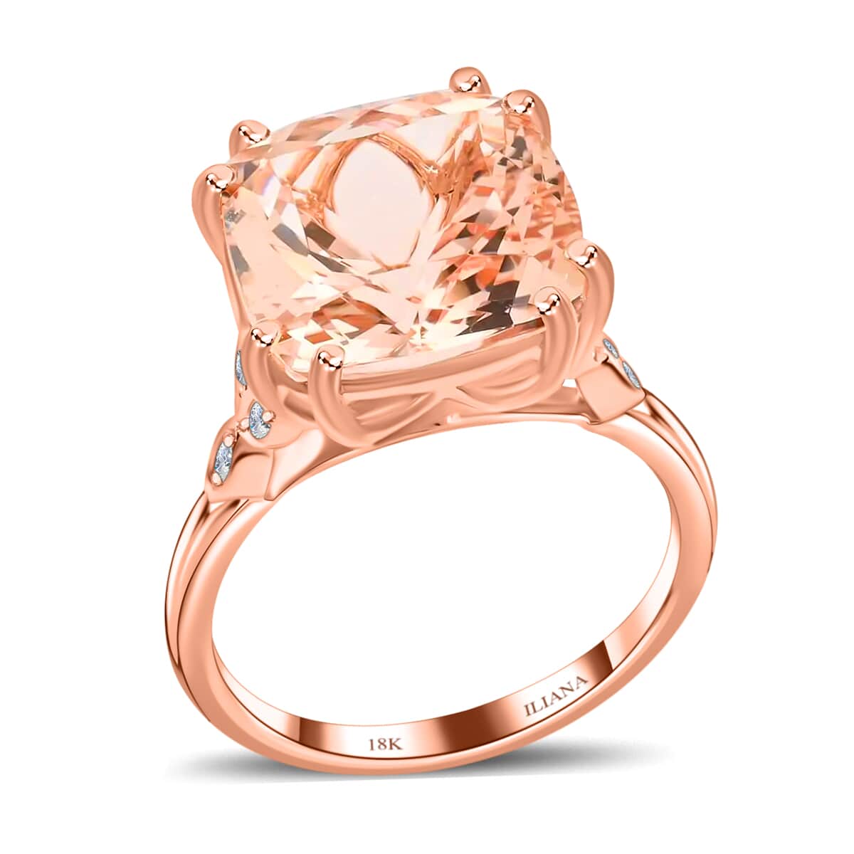 ILIANA 18K Rose Gold Certified and Appraised AAA Marropino Morganite and Diamond G-H SI Ring 4.15 Grams 6.60 ctw image number 0
