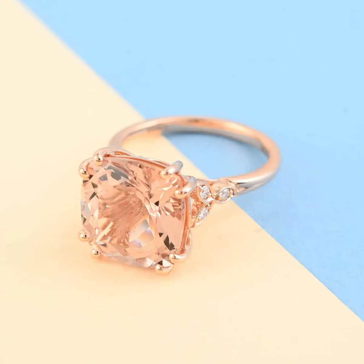 ILIANA 18K Rose Gold Certified and Appraised AAA Marropino Morganite and Diamond G-H SI Ring 4.15 Grams 6.60 ctw image number 1
