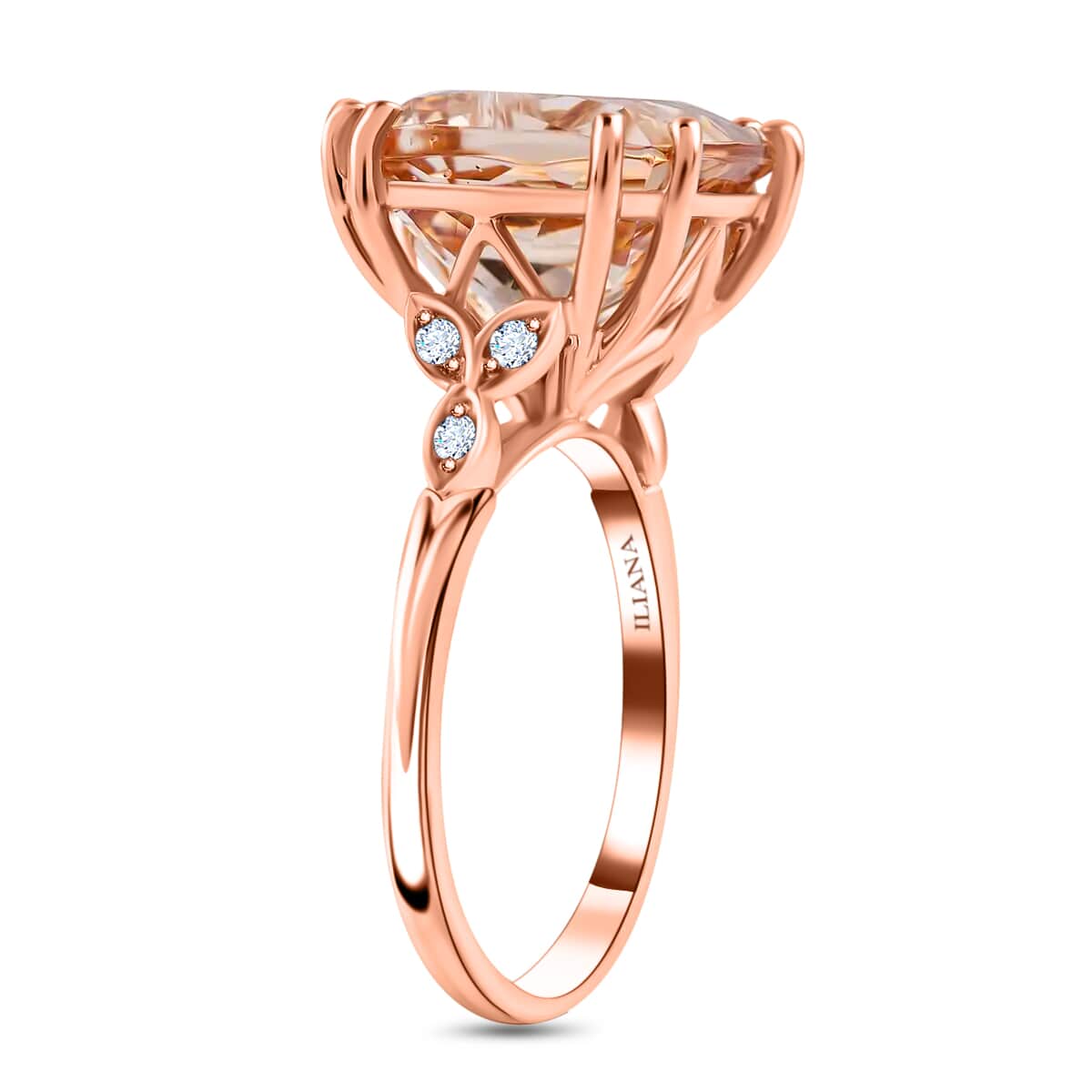ILIANA 18K Rose Gold Certified and Appraised AAA Marropino Morganite and Diamond G-H SI Ring 4.15 Grams 6.60 ctw image number 3