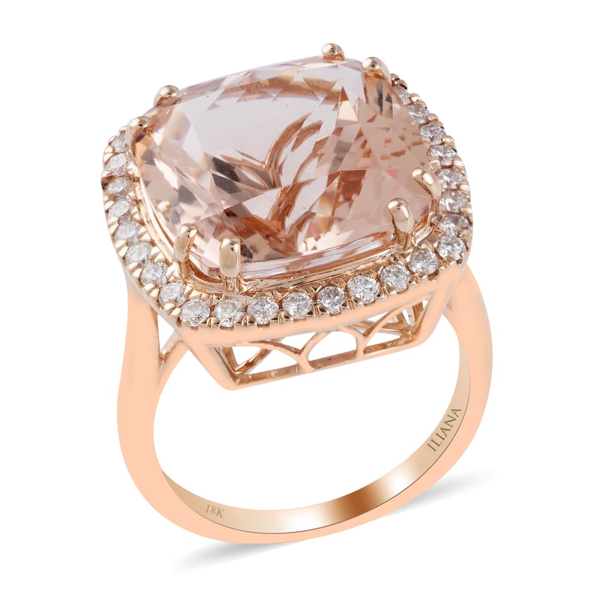 ILIANA 18K Rose Gold AAA Certified and Appraised  Morganite, Diamond (G-H, SI) Ring 5.95 g (Size 6.0) 10.85 ctw image number 0