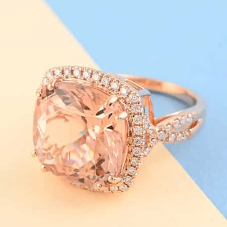 ILIANA 18K Rose Gold Certified and Appraised AAA Marropino Morganite and Diamond G-H SI Halo Ring 6.40 Grams 10.85 ctw image number 1