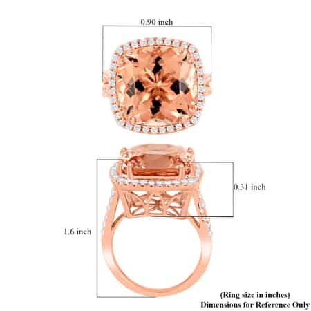ILIANA 18K Rose Gold Certified and Appraised AAA Marropino Morganite and Diamond G-H SI Halo Ring 6.40 Grams 10.85 ctw image number 5