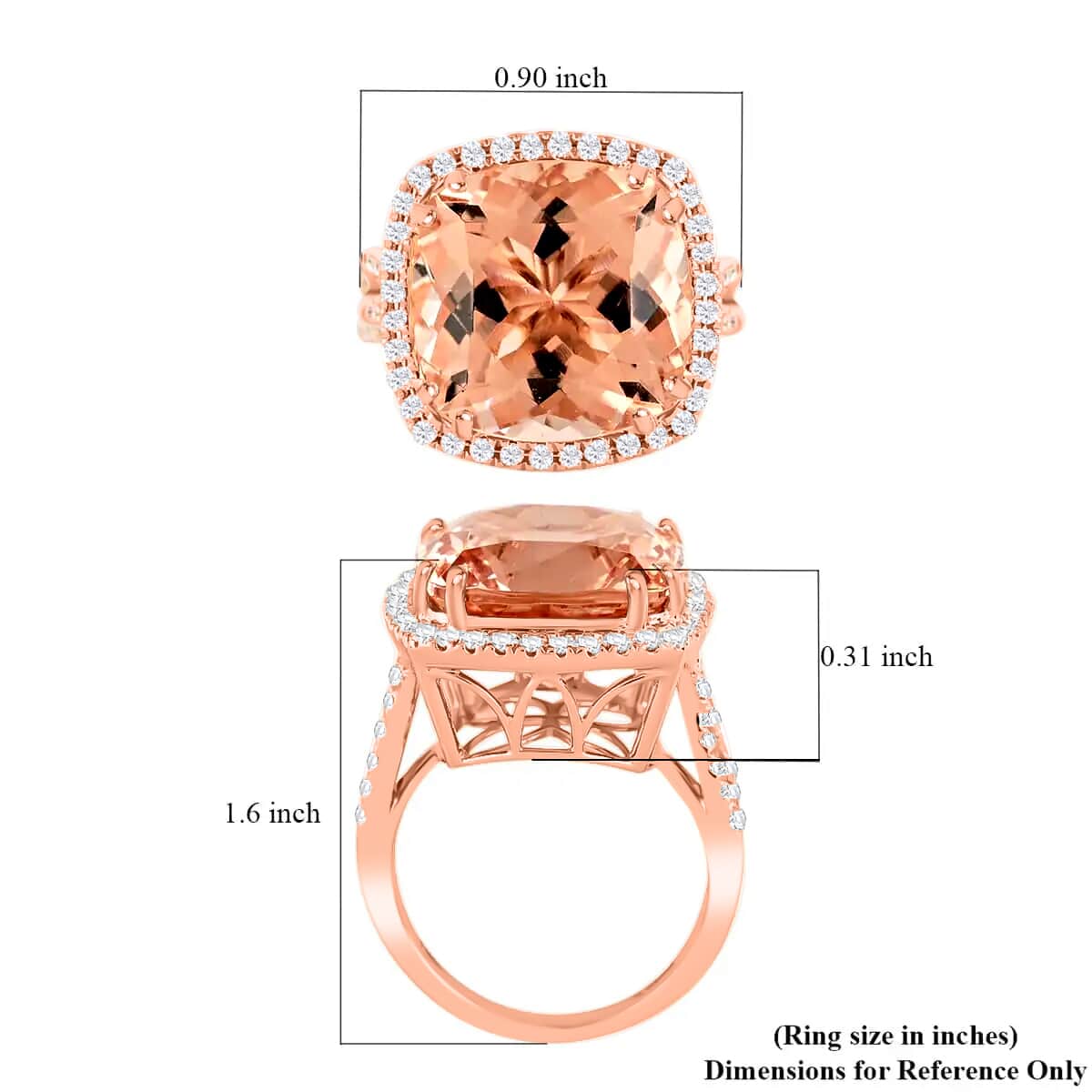 Certified & Appraised Iliana 18K Rose Gold Certified and Appraised AAA Marropino Morganite and G-H SI Diamond Halo Ring (Size 7.0) 6.40 Grams 10.85 ctw image number 5