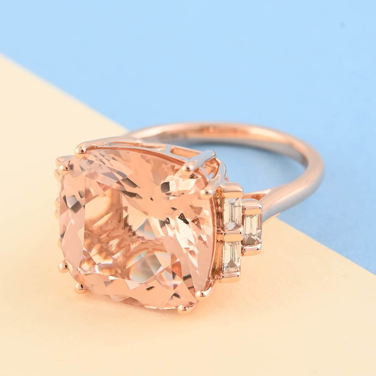 ILIANA 18K Rose Gold AAA Morganite and Diamond G-H SI Ring 5.42 Grams 9.60 ctw (Size 10.0) image number 1