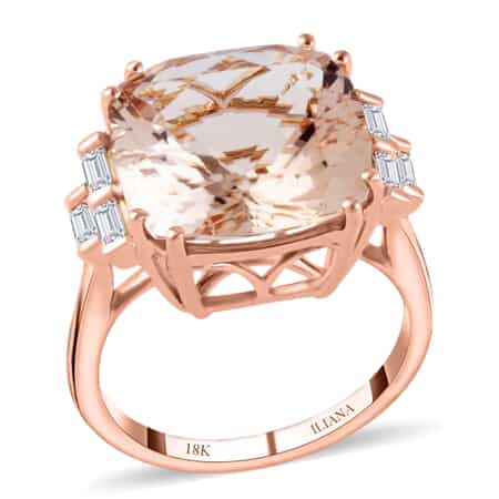 Iliana 18K Rose Gold AAA Certified and Appraised Marropino Morganite and G-H SI Diamond Ring (Size 7.0) 5.40 Grams 9.60 ctw image number 0