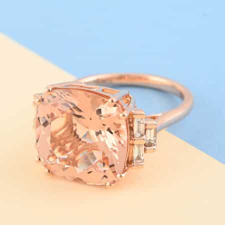 Iliana 18K Rose Gold AAA Certified and Appraised Marropino Morganite and G-H SI Diamond Ring (Size 7.0) 5.40 Grams 9.60 ctw image number 1
