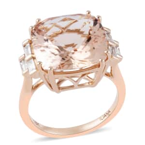 ILIANA 18K Rose Gold AAA Morganite and Diamond G-H SI Ring 5.42 Grams 9.60 ctw (Size 10.0)