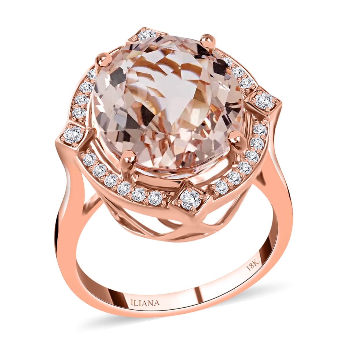 ILIANA 18K Rose Gold AAA Marropino Morganite and Diamond G-H SI Ring with Appraised Certificate 6.10 Grams 7.80 ctw image number 0