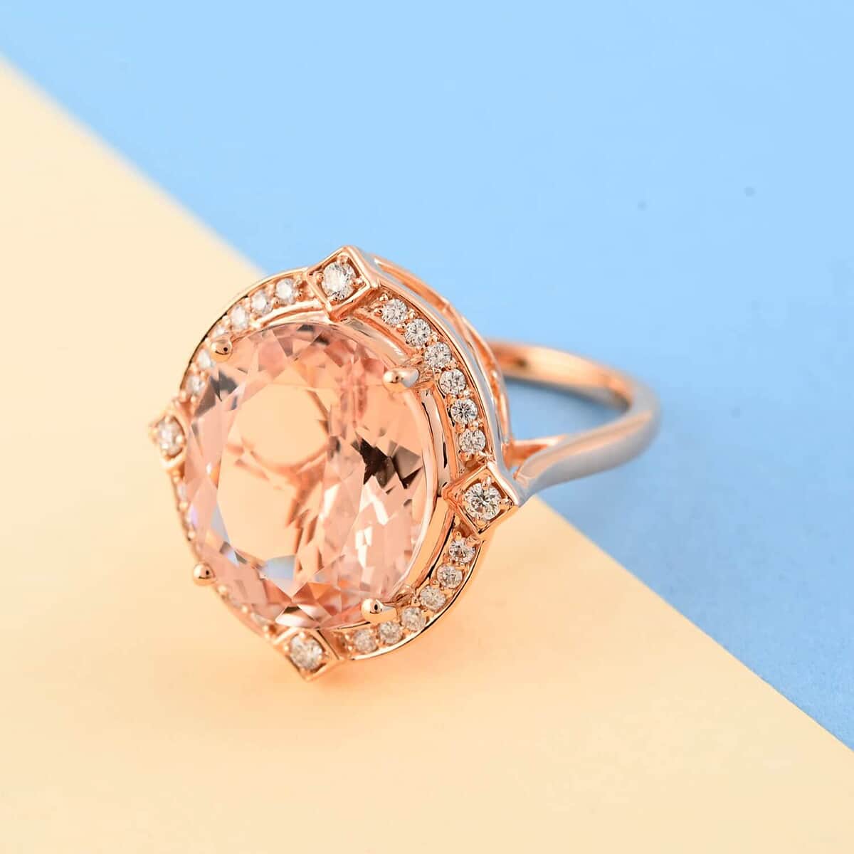 ILIANA 18K Rose Gold AAA Marropino Morganite and Diamond G-H SI Ring with Appraised Certificate 6.10 Grams 7.80 ctw image number 1