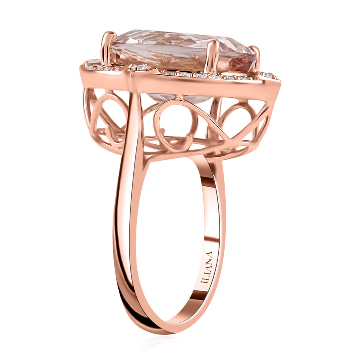 Certified & Appraised Iliana 18K Rose Gold AAA Marropino Morganite and G-H SI Diamond Ring (Size 6.0) 6.10 Grams 7.80 ctw image number 3