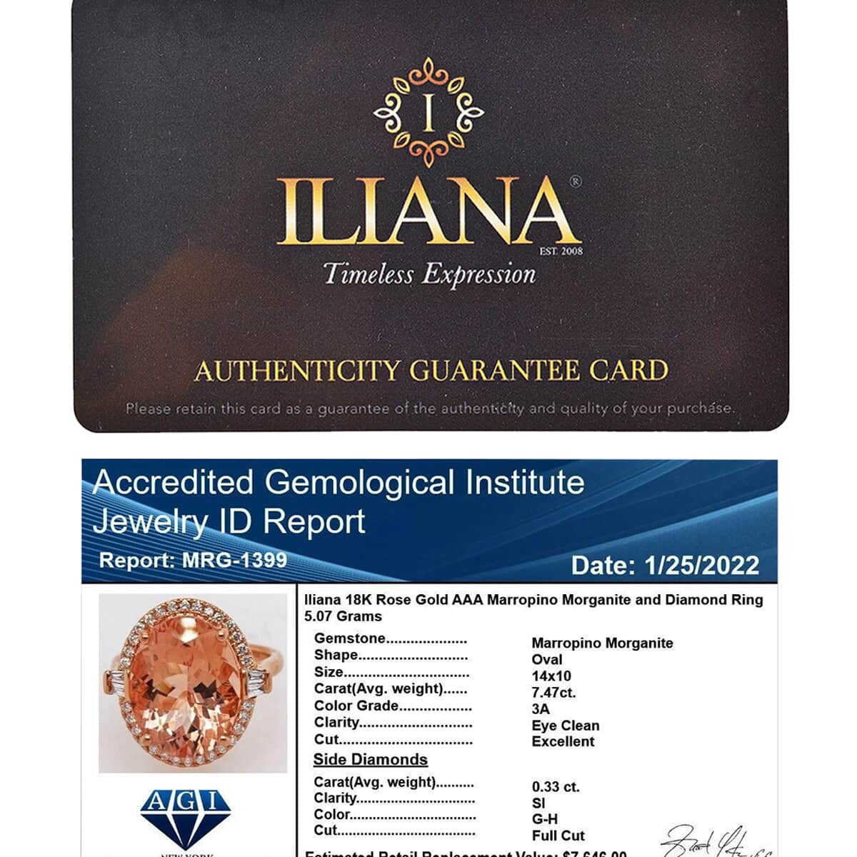 ILIANA 18K Rose Gold AAA Certified and Appraised Marropino Morganite, Diamond (G-H, SI) Ring (5 g) 7.80 ctw image number 7