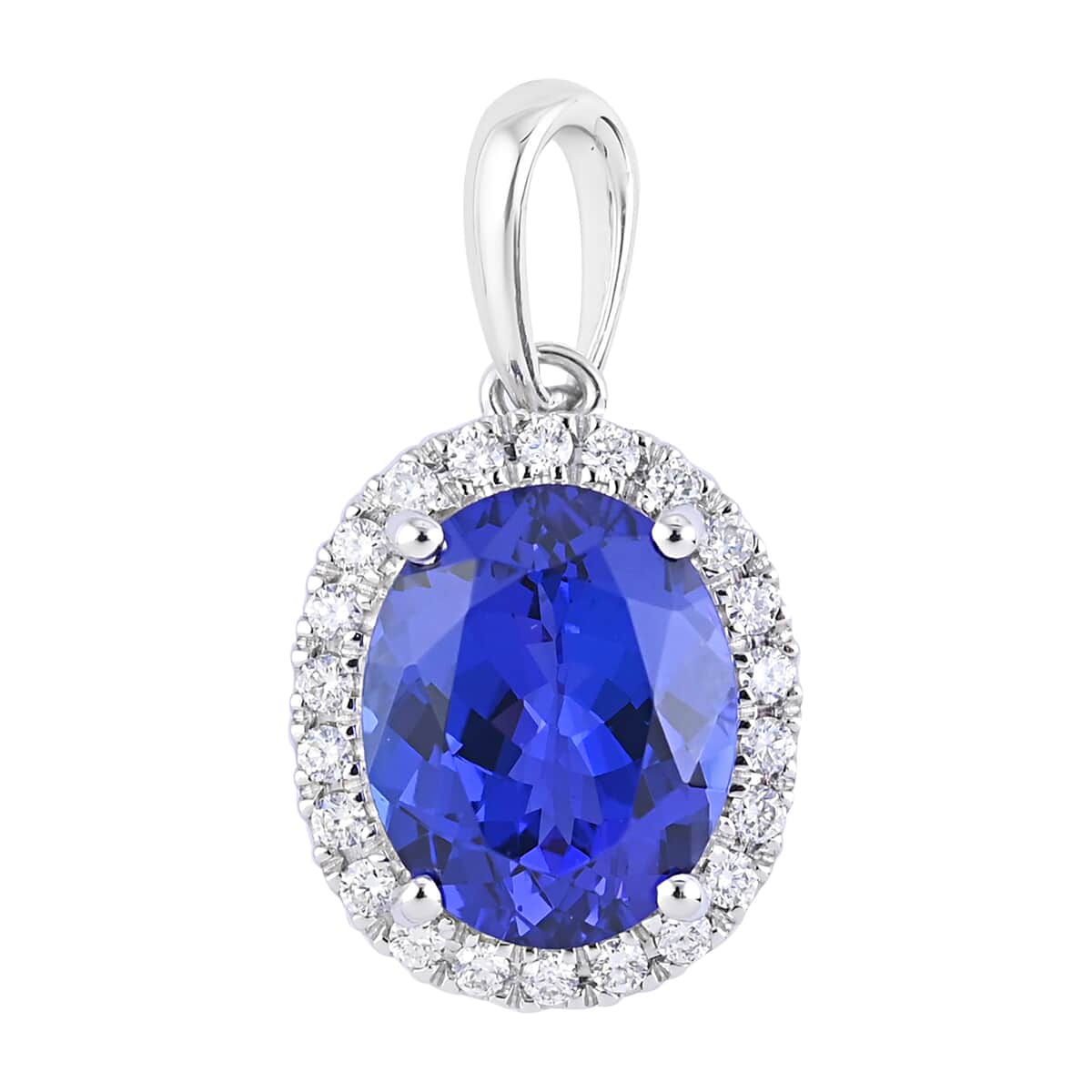 Certified & Appraised Rhapsody 950 Platinum AAAA Tanzanite and E-F VS Diamond Halo Pendant 3.10 ctw image number 0
