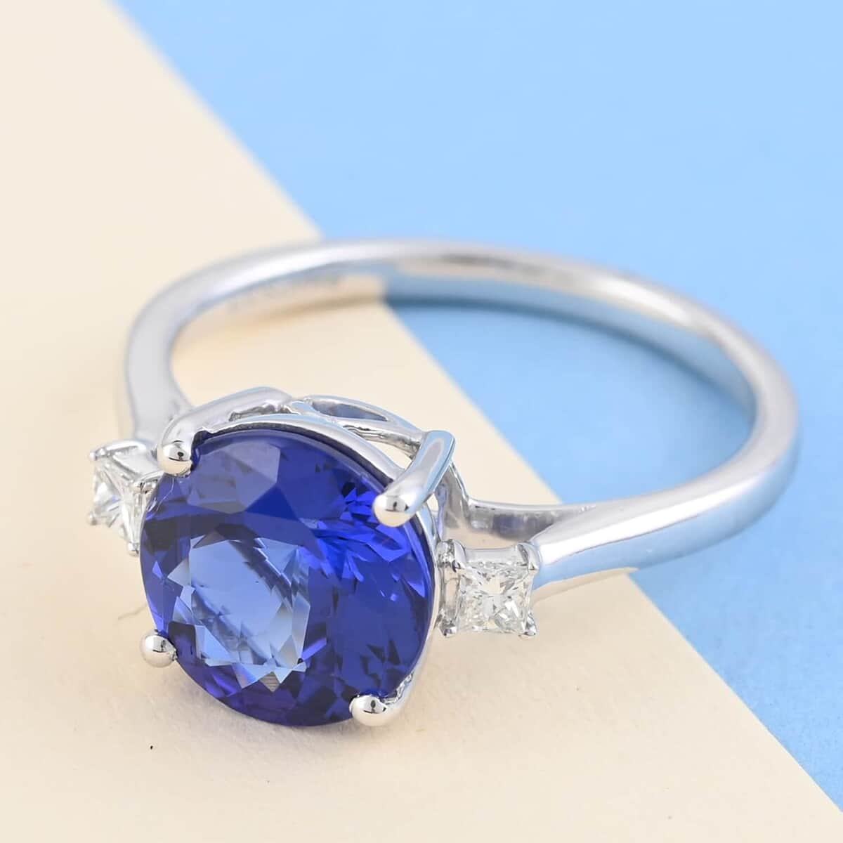 RED CARPET COLLECTION Certified RHAPSODY 950 Platinum AAAA Tanzanite and E-F VS Diamond Ring (Size 6.0) 4.80 Grams 3.00 ctw image number 1