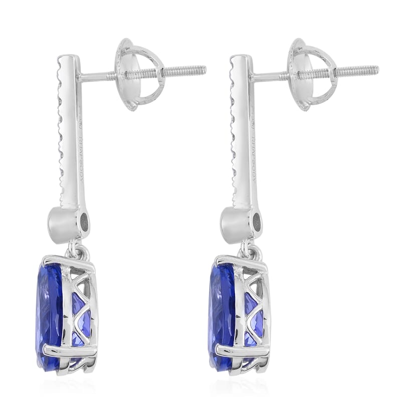Certified and Appraised Rhapsody 950 Platinum AAAA Tanzanite and E-F VS Diamond Earrings 4.4 Grams 4.10 ctw