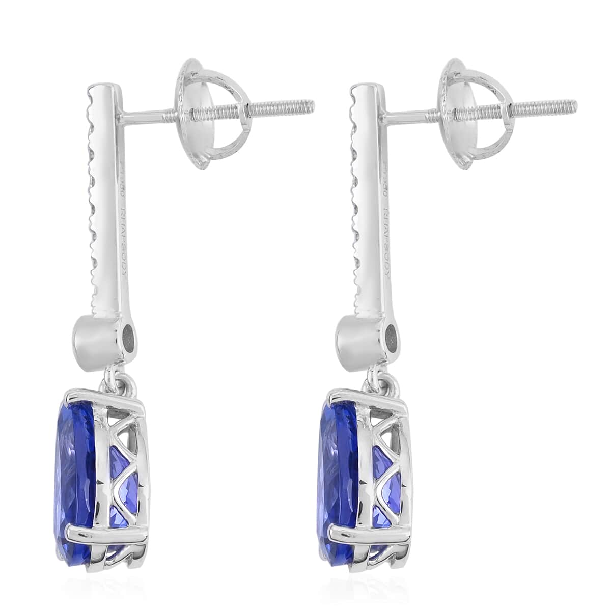 Certified Rhapsody 950 Platinum AAAA Tanzanite and E-F VS Diamond Earrings 4.4 Grams 4.10 ctw image number 3