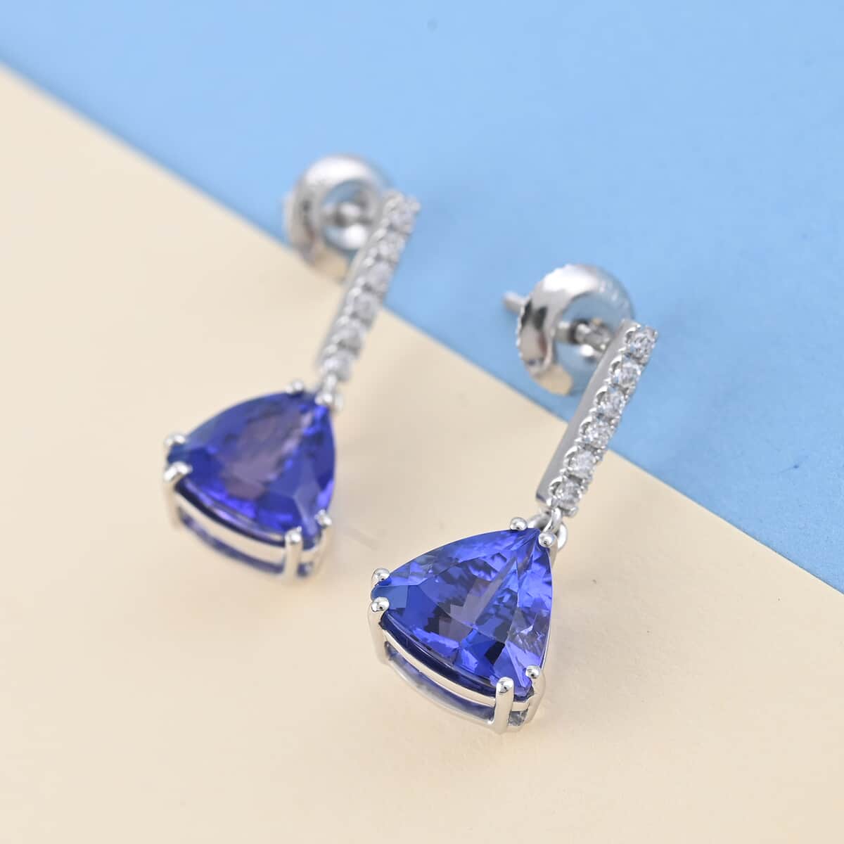 Certified and Appraised RHAPSODY 950 Platinum AAAA Tanzanite and E-F VS Diamond Earrings 3.40 Grams 3.90 ctw image number 1