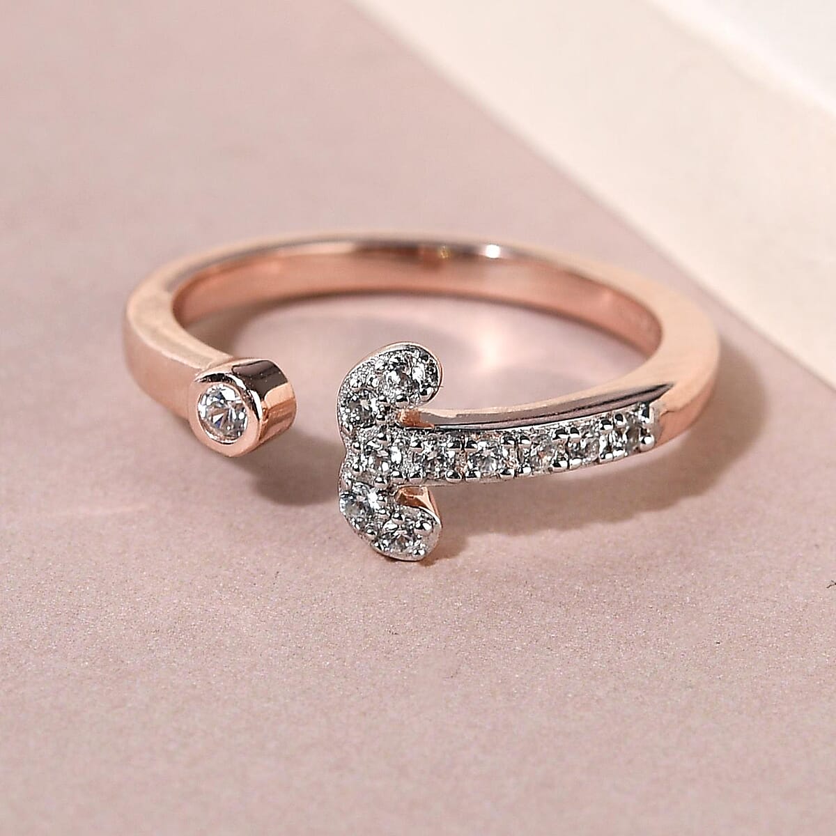 Natural White Zircon Aries Zodiac Ring in Vermeil Rose Gold Over Sterling Silver (Size 10.0) 0.25 ctw image number 1