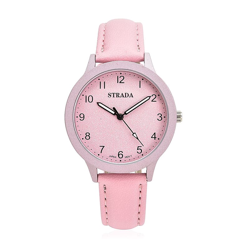 Strada Japanese Movement Watch with Pink Faux Leather Strap (36.32 mm) (5.75-7.75 Inches)
