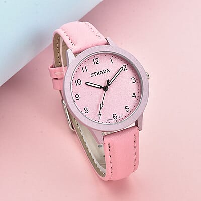 Strada Japanese Movement Watch with Pink Faux Leather Strap (36.32 mm) (5.75-7.75 Inches)