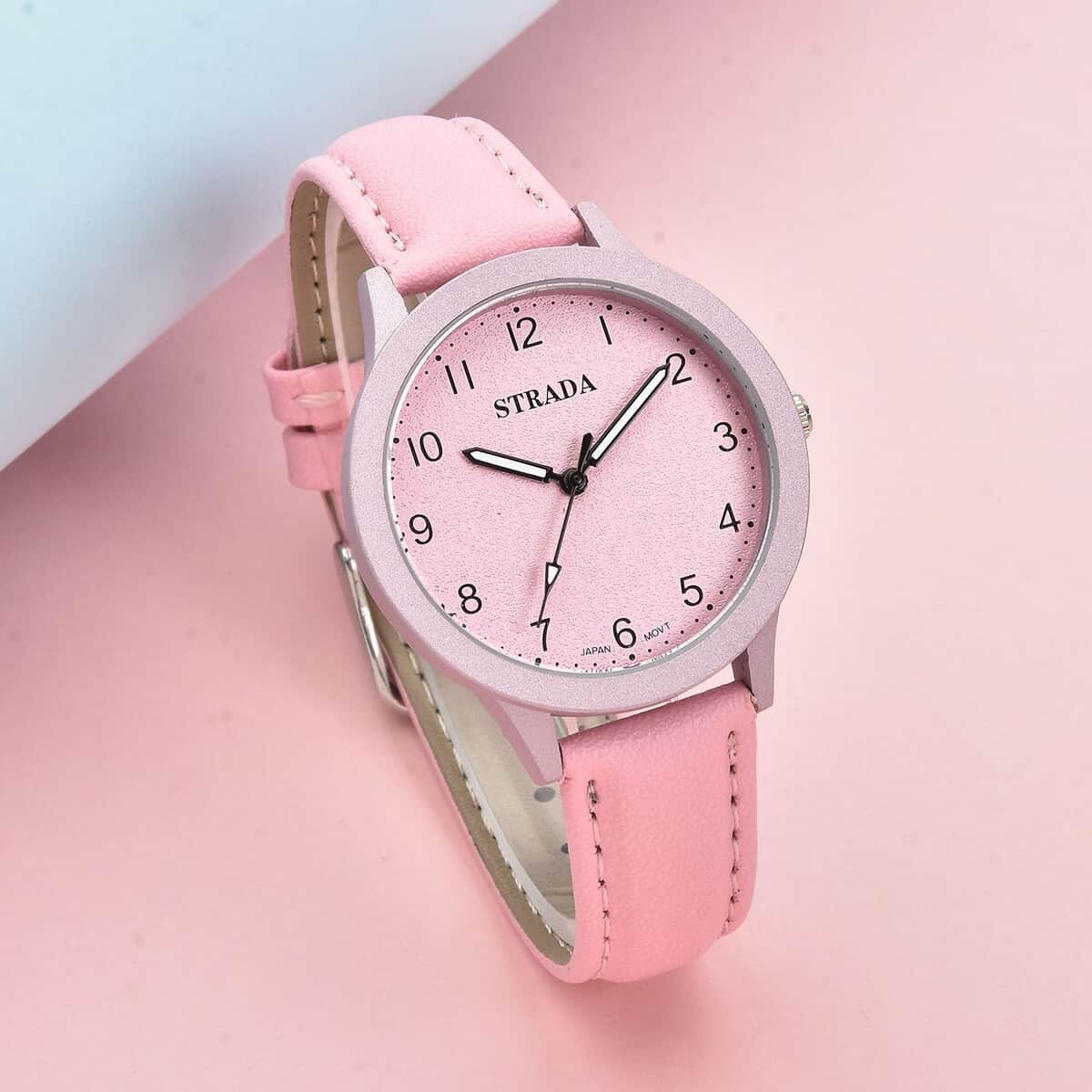 STRADA Japanese Movement Watch with Pink Faux Leather Strap (36mm) image number 1